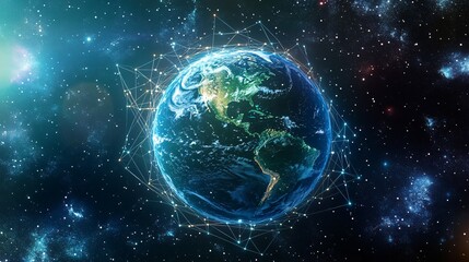 Obraz premium Global Network in the Cosmos: A Visual Representation of Interconnectedness