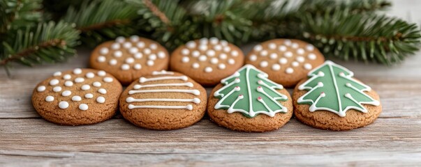 Fototapeta premium Homemade Christmas cookies in various stages of decoration, creative designs, rustic home kitchen Christmas cookies, decorating homemade creative