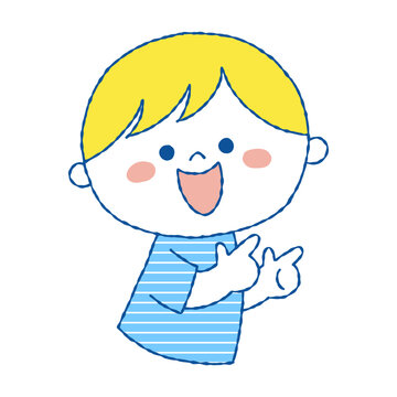 recommend clip art: 両手で指さしをする笑顔の男の子