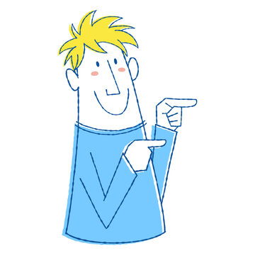recommend clip art: 両手で指さしポーズをする若い男性キャラクター