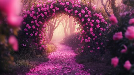 Fototapeta premium Enchanting flower tunnel with arched rose pathway