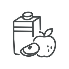 Apple Juice Carton Icon. Simple Line Illustration of a Carton with Apple Slices, Representing Packaged Organic Fruit Juice.