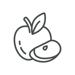 Apple with Slice Icon. Simple Line Illustration of a Whole Apple with a Slice, Representing Fresh Fruit and Healthy Eating.