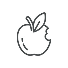 Bitten Apple Icon. Simple Line Illustration of a Bitten Apple, Representing Fresh Fruit and Healthy Eating Choices.
