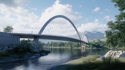 Obraz premium Large Modern Bridge - Stunning image of a large, sleek modern bridge spanning a river, showcasing advanced engineering and smooth design lines.