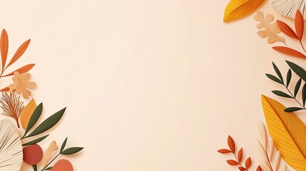A soft background with autumn leaves and floral accents creating a warm, seasonal border, perfect for fall-themed designs.