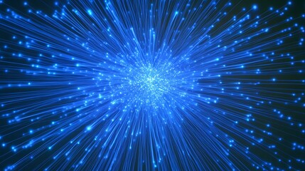 Abstract image of blue fiber optics with light trails, conveying the concept of fast data movement and internet connectivity