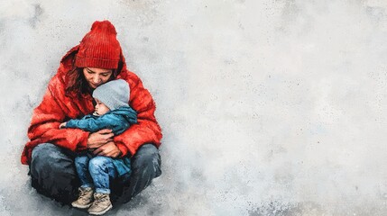 A mother embraces her child in a warm, cozy setting, showcasing a deep bond and protective love against a soft, muted background.