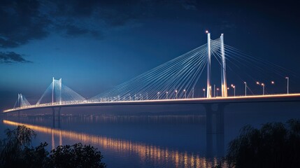 Obraz premium Modern Bridge Lighting - Night view of a bridge with dynamic LED lighting along its length, providing both safety and visual appeal.