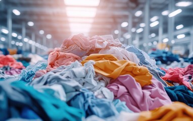 Colorful Textile Pile in Recycling Facility