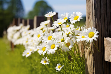 Sunlit Meadow Adorned with a Daisy Chain, Showcasing the Simple Beauty of Cheerful Flowers – Generative AI