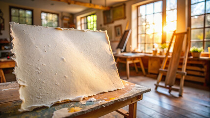 Obraz premium Blank Canvas on Easel in Sunny Art Studio