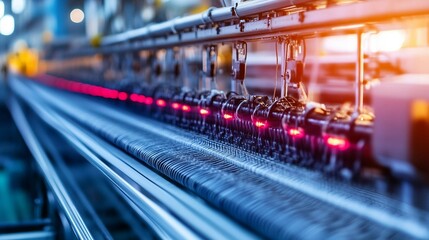 Obraz premium Crafted with Precision: A Closeup of Modern Loom Machinery in Textile Manufacturing, Bringing Threads to Life with Expertise