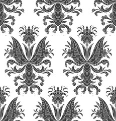 Floral linocut seamless pattern boho style background 