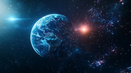 Obraz premium Earth in the Cosmos: A Digital Network of Connections