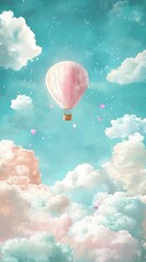 Fototapeta premium Whimsical Hot Air Balloon Floating in Blue Sky
