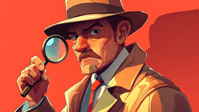 A pixel art illustration of a detective with a magnifying glass.