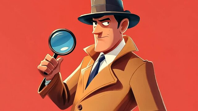 Cartoon illustration of a detective with a magnifying glass.