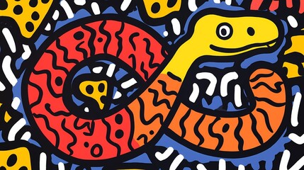 Fototapeta premium Colorful minimalist traditional snake pattern illustration poster background