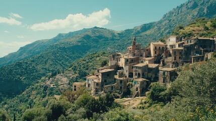 Obraz premium Serene Italian Countryside Landscape with Hidden Village