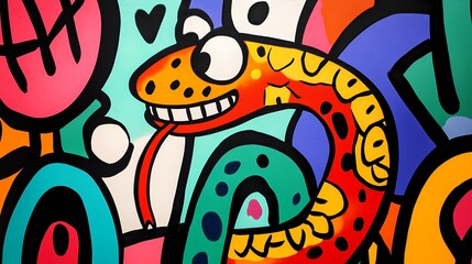 Obraz premium Colorful minimalist traditional snake pattern illustration poster background