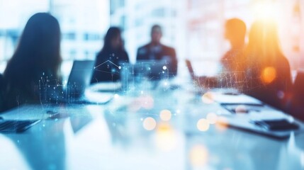 Modern Business Meeting with Digital Overlay Effect