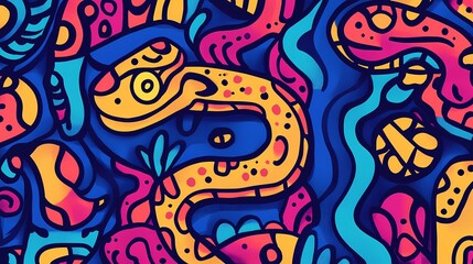 Obraz premium Colorful minimalist traditional snake pattern illustration poster background