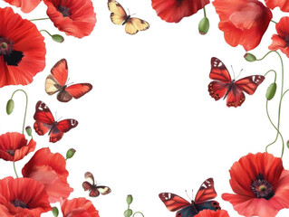 Fototapeta premium Red poppy and butterfly frame