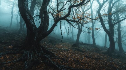 Twisted Vines in a Foggy Forest Scene