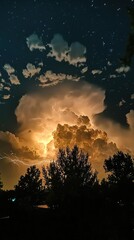Obraz premium Dramatic Lightning Storm Illuminates Night Sky
