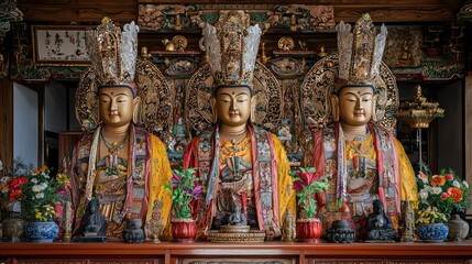 Fototapeta premium Detailed Buddha Statue Adorned in Traditional Robe