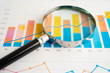 Magnifying glass on charts graphs paper. Financial development, Banking Account, Statistic,...