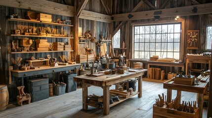 Handcrafted Furniture Workshop in Rustic Barn