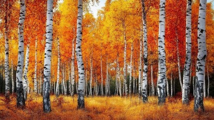 Obraz premium Vibrant Autumn Birch Trees in Beautiful Forest Setting