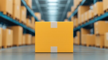 Fototapeta premium Yellow Box in a Warehouse Setting for Efficiency Focus