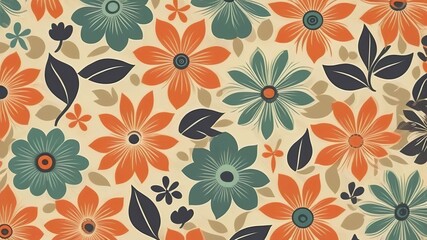 Seamless Floral Pattern with Pink and Orange Flowers, Perfect for Textile, Wallpaper, and Decor