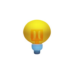 Yellow light bulb 3D cartoon plastic style vector icon, render electric energy, LED lightning, illumination, bright idea