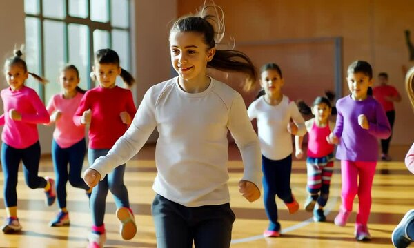 Kids Exercising in School Gym