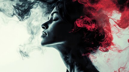 Fototapeta premium Woman in Smoke: A Dreamy Portrait