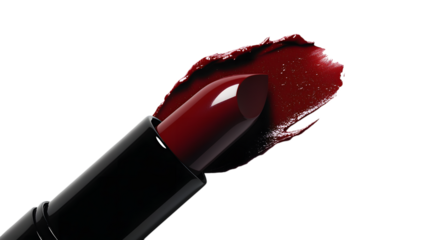 Dark Red Lipstick with Smear on Black Background