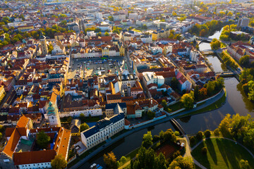 Aerial view of picturesque Czech town Ceske Budejovice