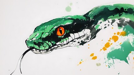 Naklejka premium Traditional Chinese green and white watercolor snake illustration poster background