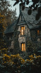 Spooky Old Mansion Surrounded by Overgrown Vines