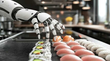 Obraz premium Sophisticated Robot Chef Prepares Delicious Sushi