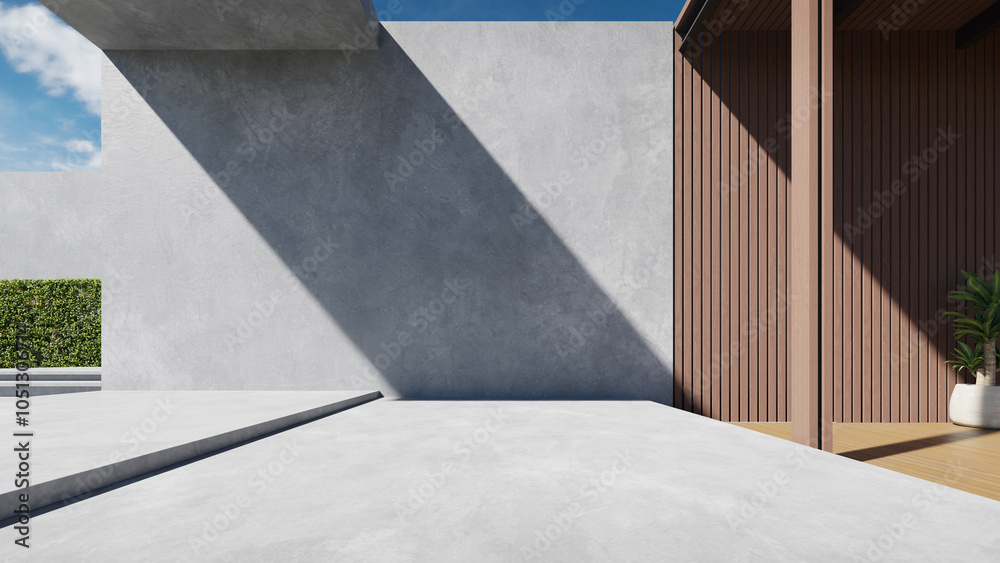 Leinwandbilder 3d rendering of modern building with large concrete wall. minimal exterior architecture