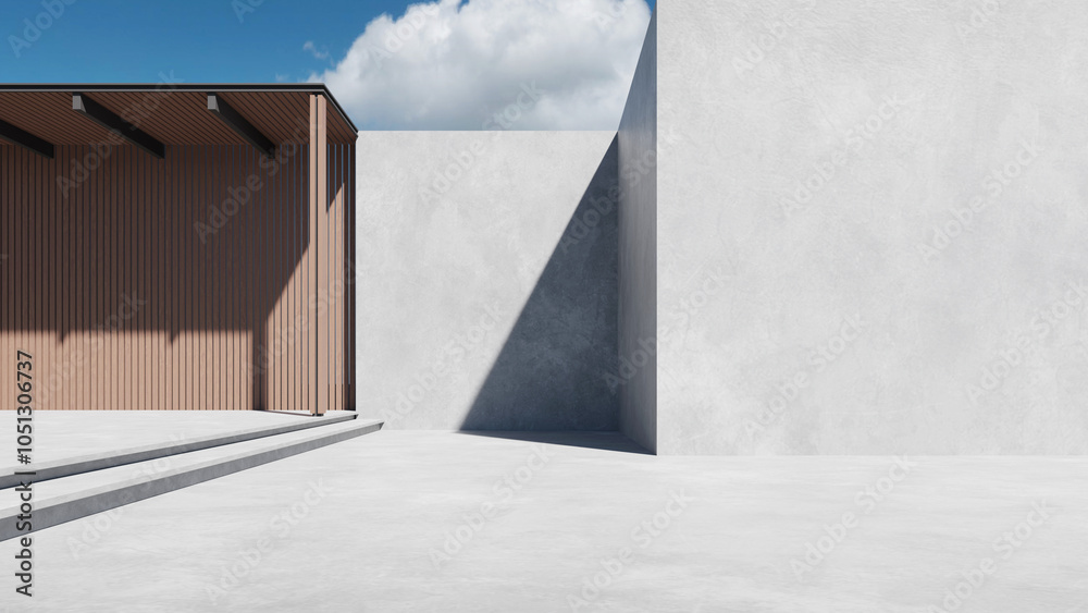 Leinwandbilder 3d rendering of modern building with large concrete wall. minimal exterior architecture