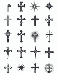 christian cross icon set of collection