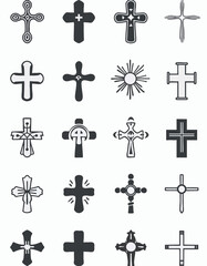 christian cross icon set of collection