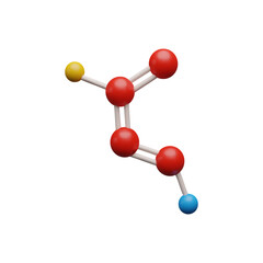 Vector 3d illustration of a molecule with red, blue and yellow balls on an isolated background.