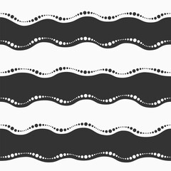 Vector seamless black and white pattern. Dotted waves pattern. Wavy seamless background. Monochrome vector pattern.